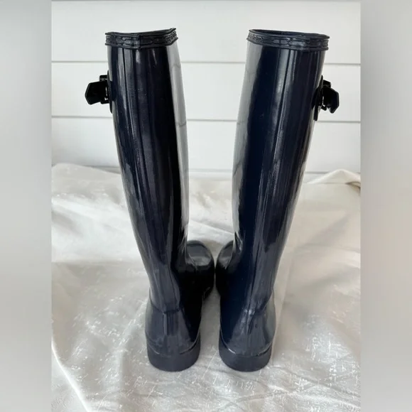 Hunter Original Tall Gloss Navy Blue Waterproof Boots - Picture 12 of 16